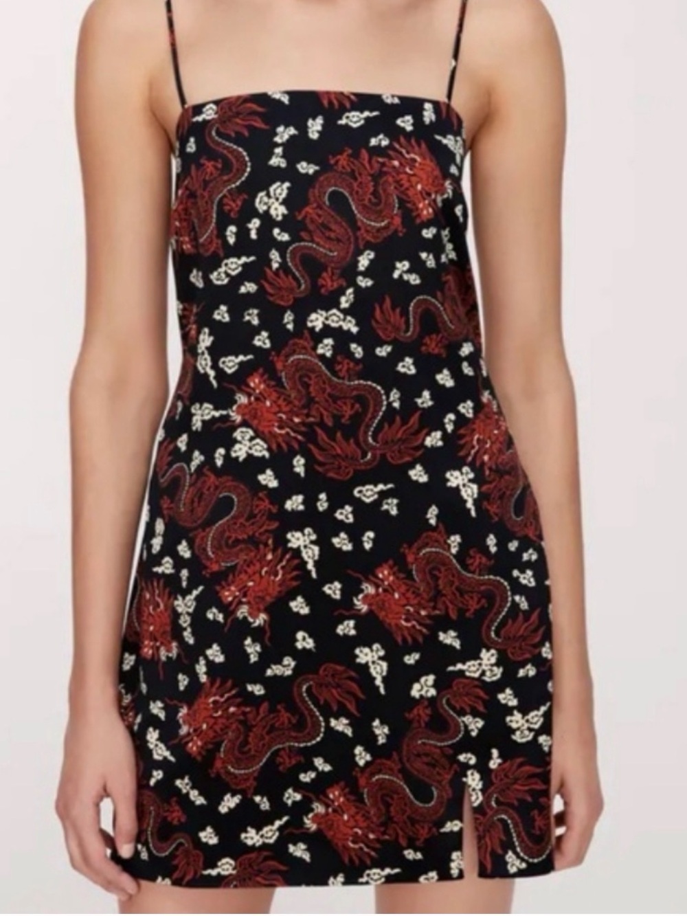 Zara Black Mini Dress with Red Dragon Print